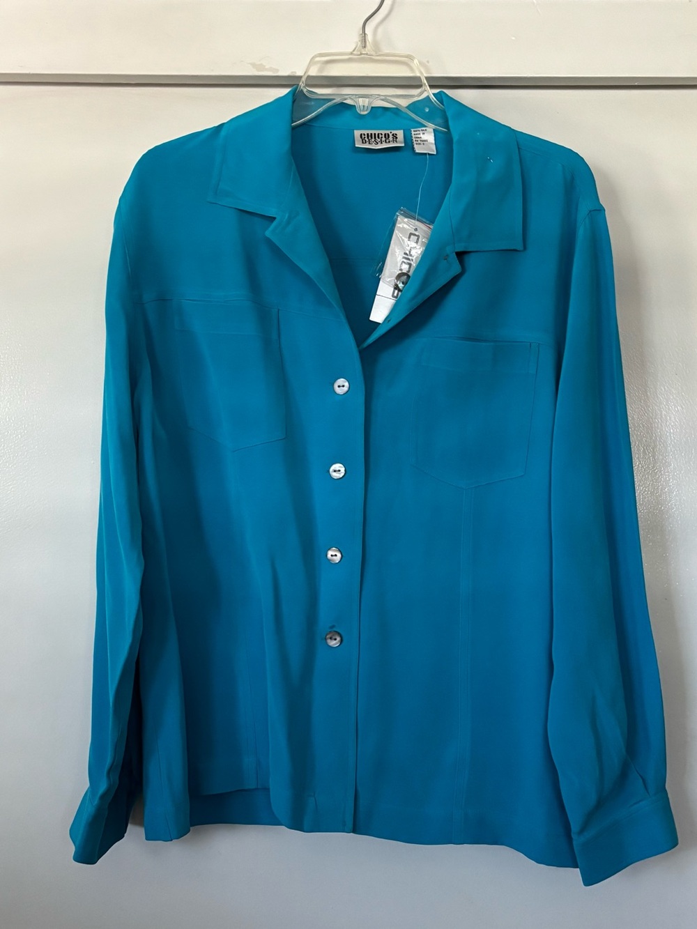 Chico's 100% Silk Vibrant Teal Button-Front Women’s Blouse 2/L New